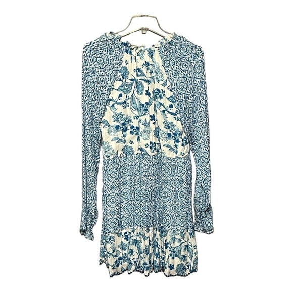 House of Harlow 1960 Floral Print Tassel Tie Dress V-Neck Long Sleeve Boho Mini - Picture 2 of 15
